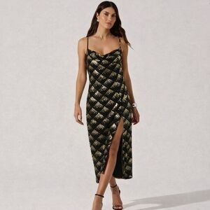 Nordstrom Black and Gold Midi Dress